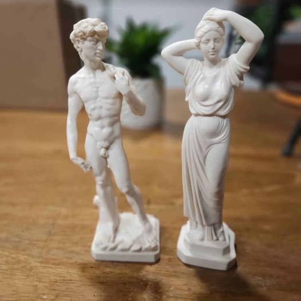 Vintage A. Santini Italian Statues - David and Tanagra Figurines.